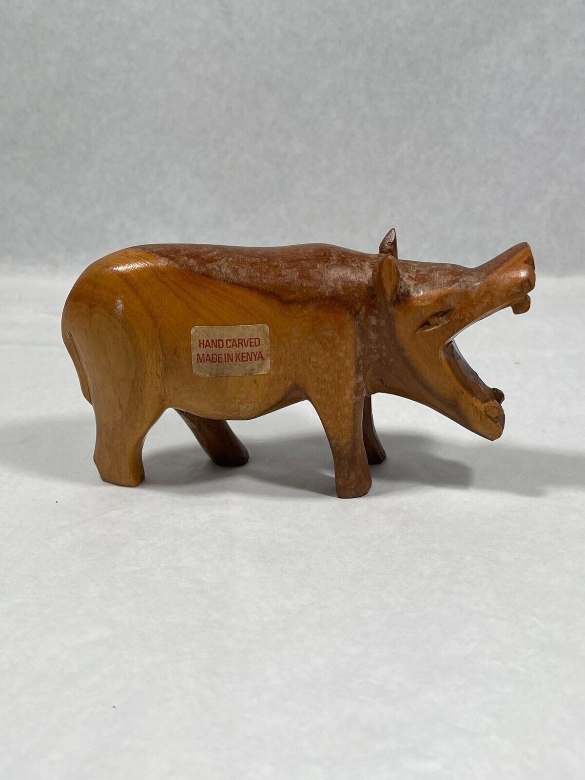 Vintage Hand Carved Made in Kenya Hippo Teak Wood
