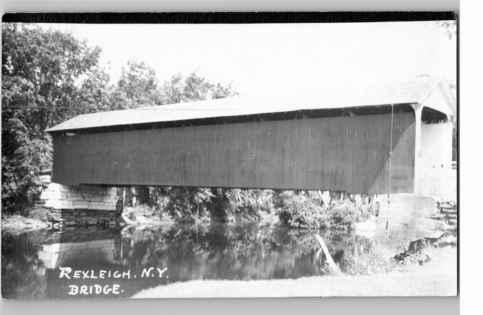 Postcard RPPC Covered Bridge Rexleigh NY 107' Batten Kill River Built 1870's B&W
