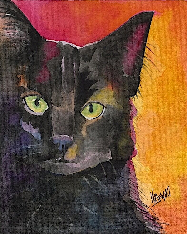 Black Cat Gifts | Cat Art Print from Painting | Poster, Picture, Mom, Dad 11x14
