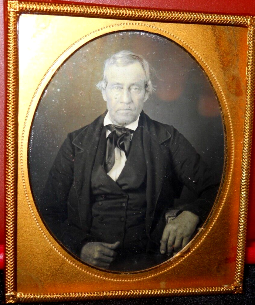 1/6th size Daguerreotype of older man in brass mat/frame