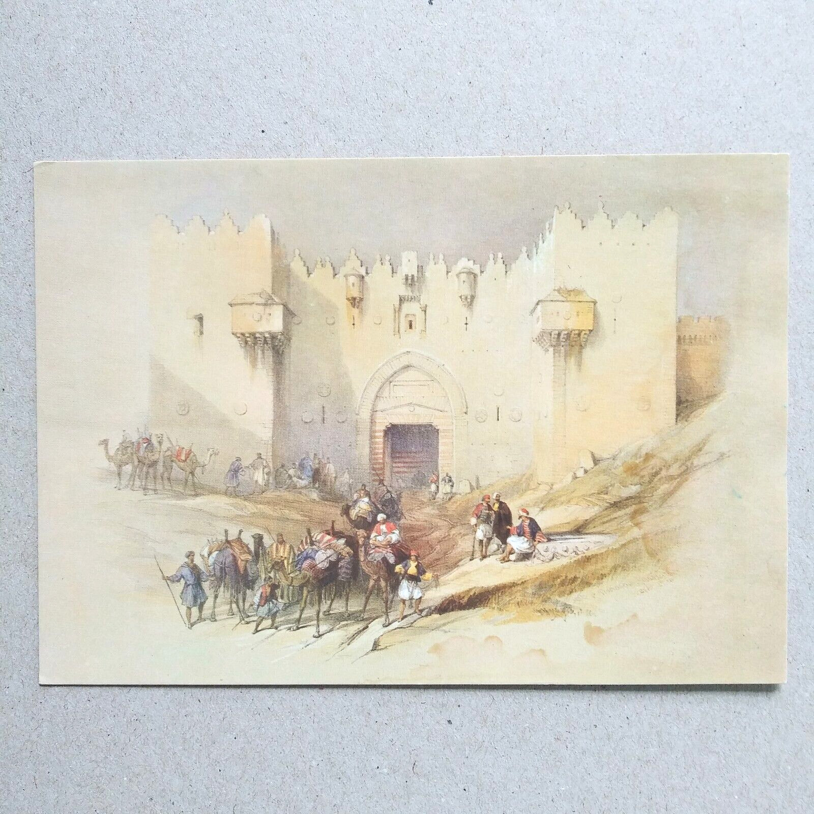 Damascus Gate Jerusalem Lithograph by David Roberts Postcard Vintage