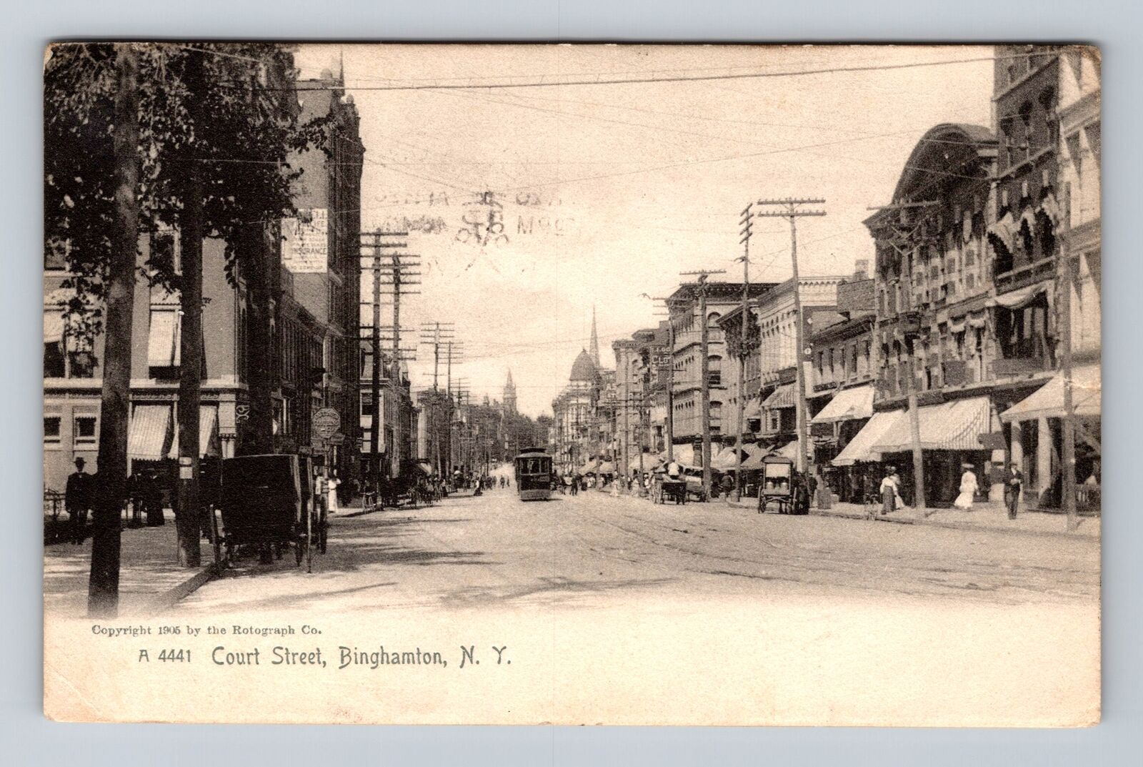 Binghamton NY-New York, Scenic View Of Court Street, Antique Vintage Postcard