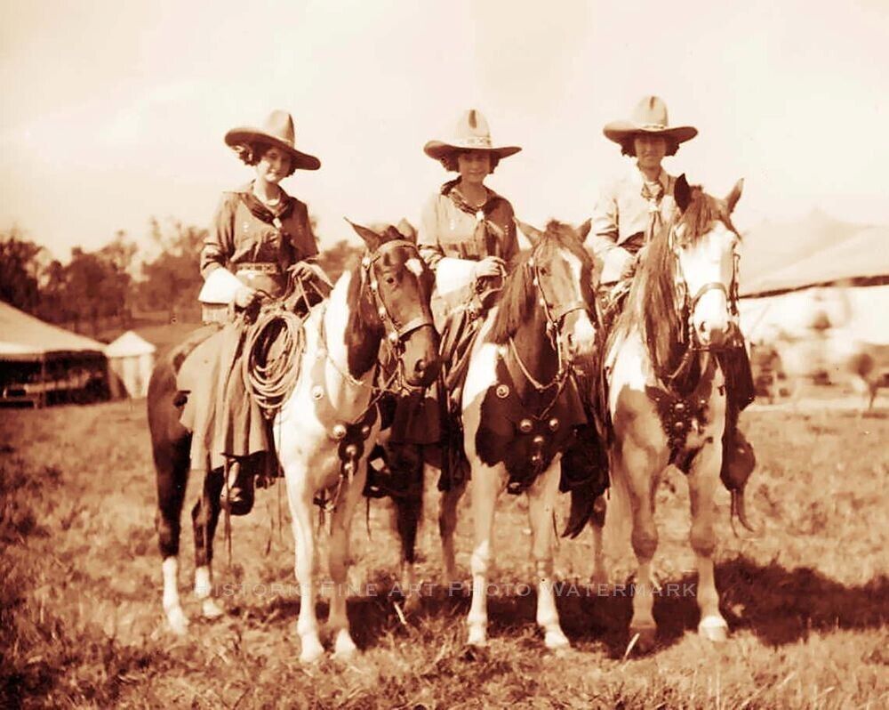 1920 Cowgirls On Horseback Rodeo Stars 1920s Vintage Old Photo 8 x 10  Reprint