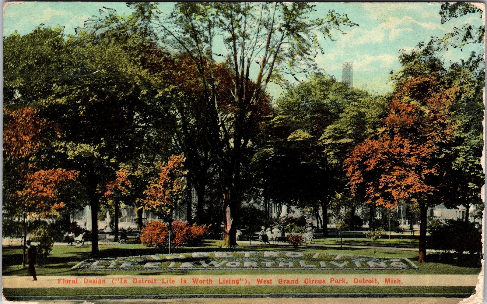 Detroit MI-Michigan, Floral Design, West Grand Circus Park, Vintage Postcard