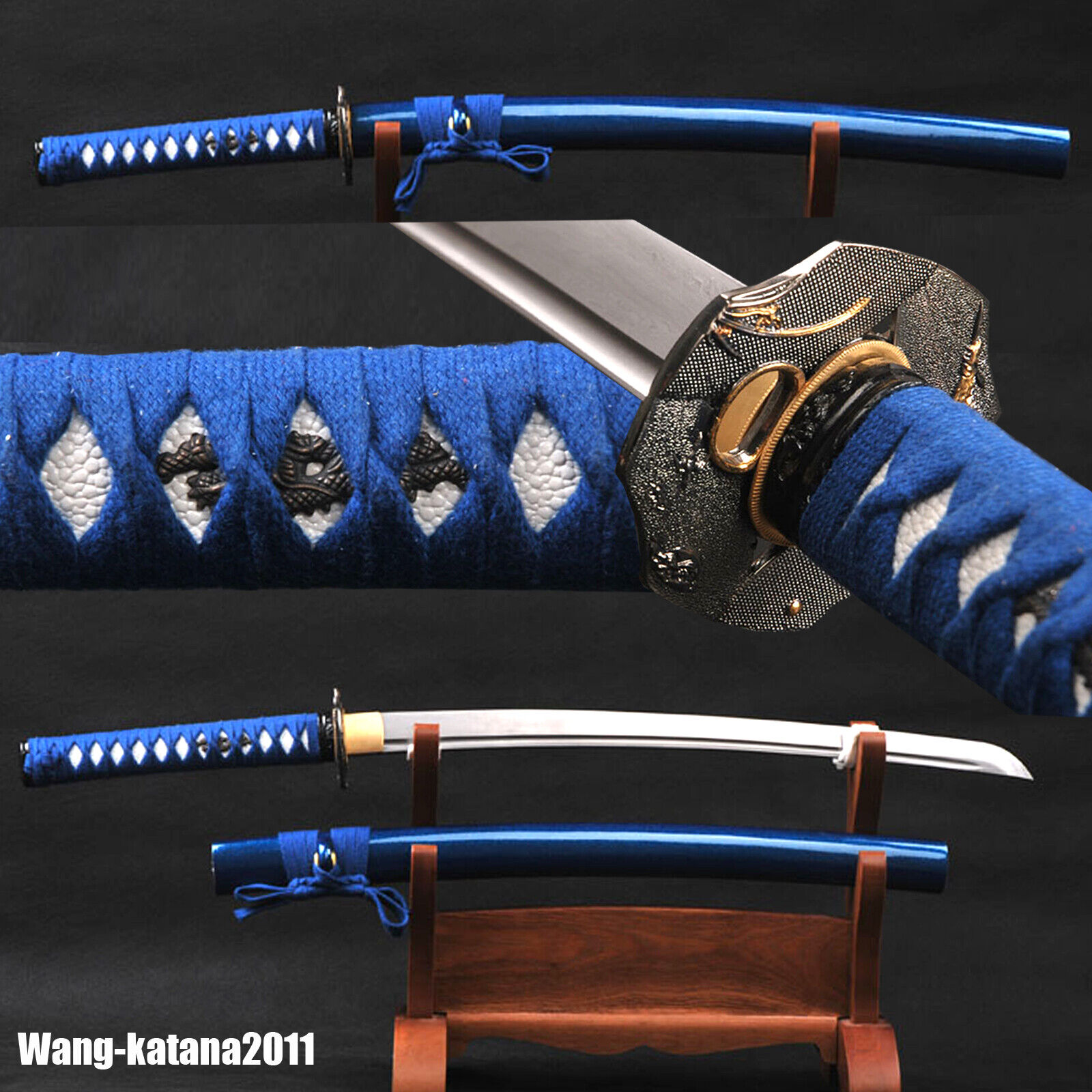 30'Blue Wakizashi Damascus Folded 1095 Combat Ready Sharp Japanese Samurai Sword