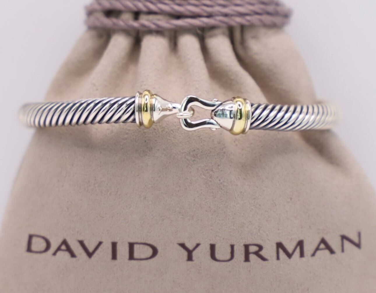David Yurman Womens Silver 5mm Cable Classic Buckle Bracelet 18k Gold size Small