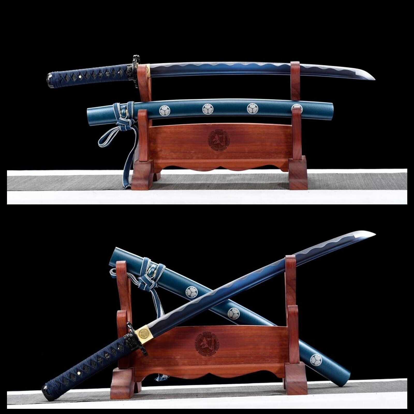 30''Blue Wakizashi 1060 Carbon Steel Sharp Japanese Samurai Handmade Sword Bohi
