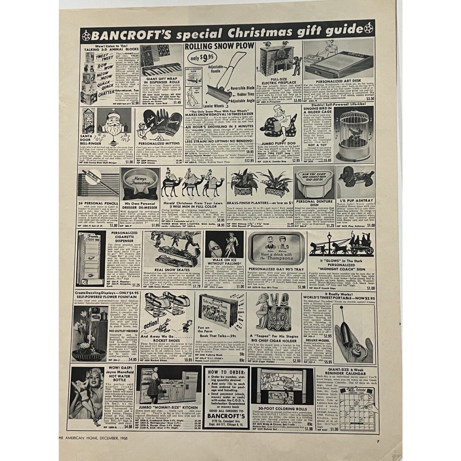 Vtg 1958 Bancrofts Christmas Gift Guide Magazine Print Ad Mail Order