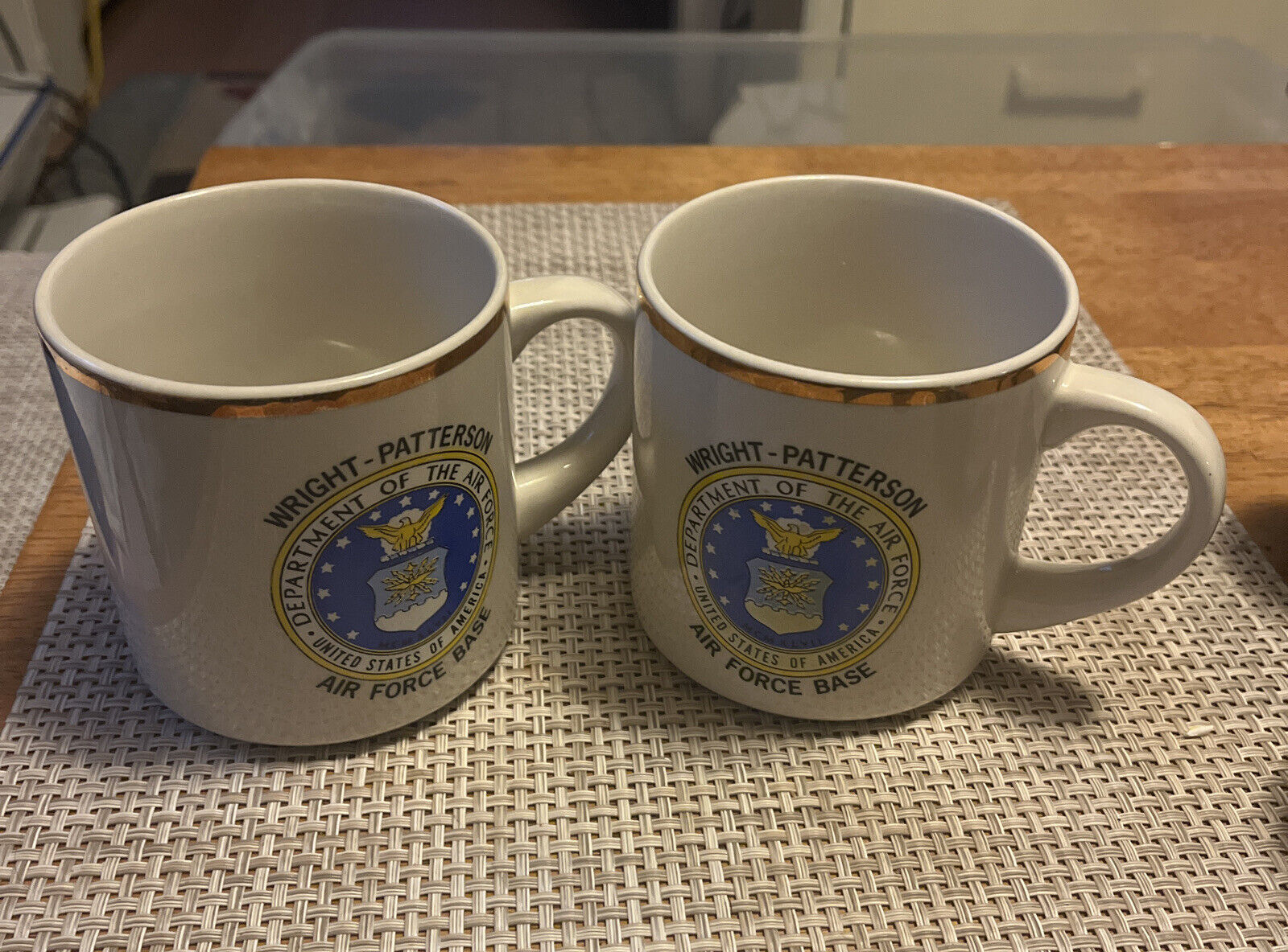 Wright Patterson Air Force Base Museum Coffee Mugs Gold Trim Two Mugs