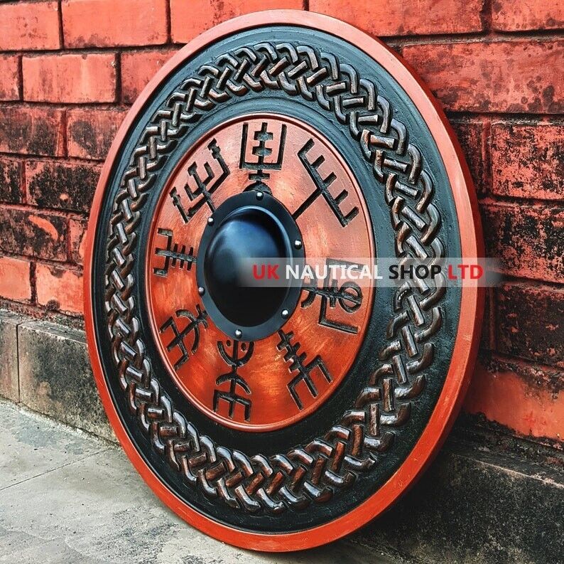 Viking Shield With Carved Vegvisir Viking Compass Symbol Handmade Designer Gift