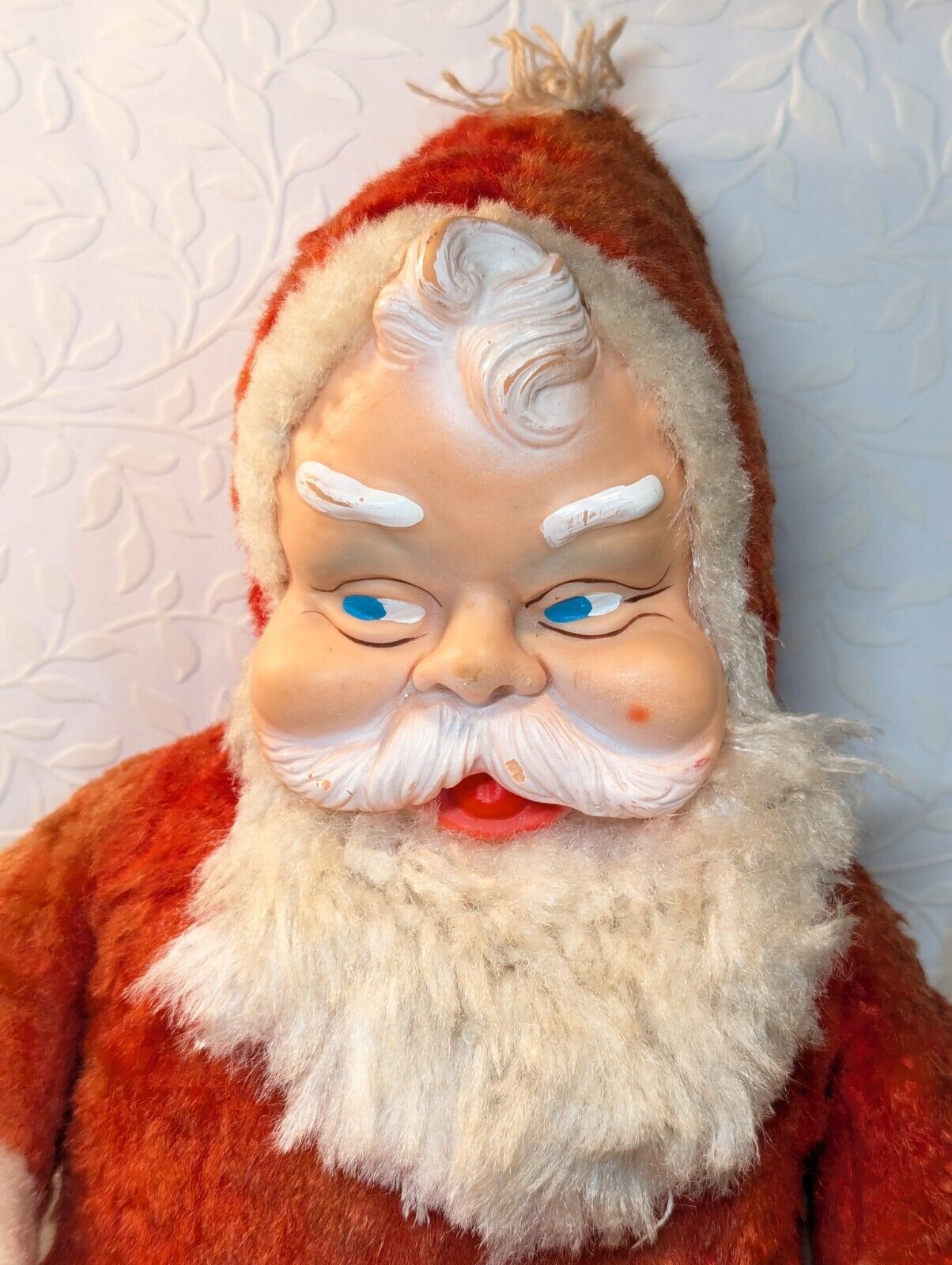 50's Mid Century Toy Plush Santa Claus Rubber Face Christmas Stuffed St. Nick 