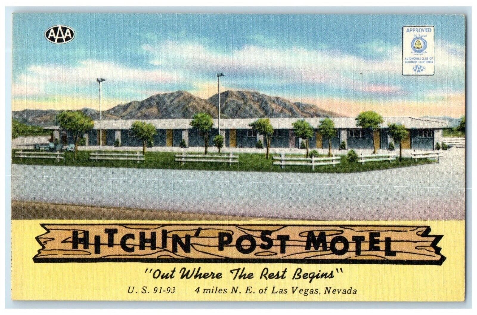 c1940 Hitchin Post Motel Exterior Building  Las Vegas Nevada NV Vintage Postcard