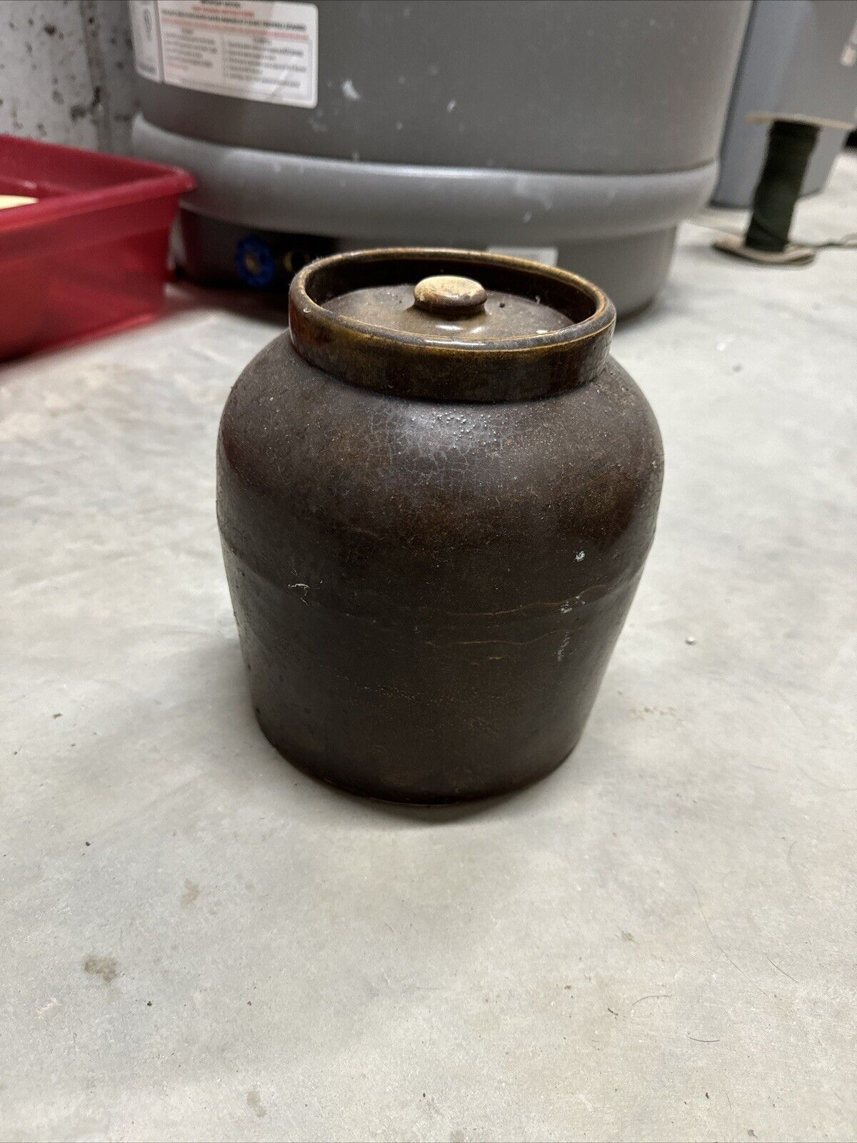 Vintage - Hand Made - Brown Stoneware Container With Lid