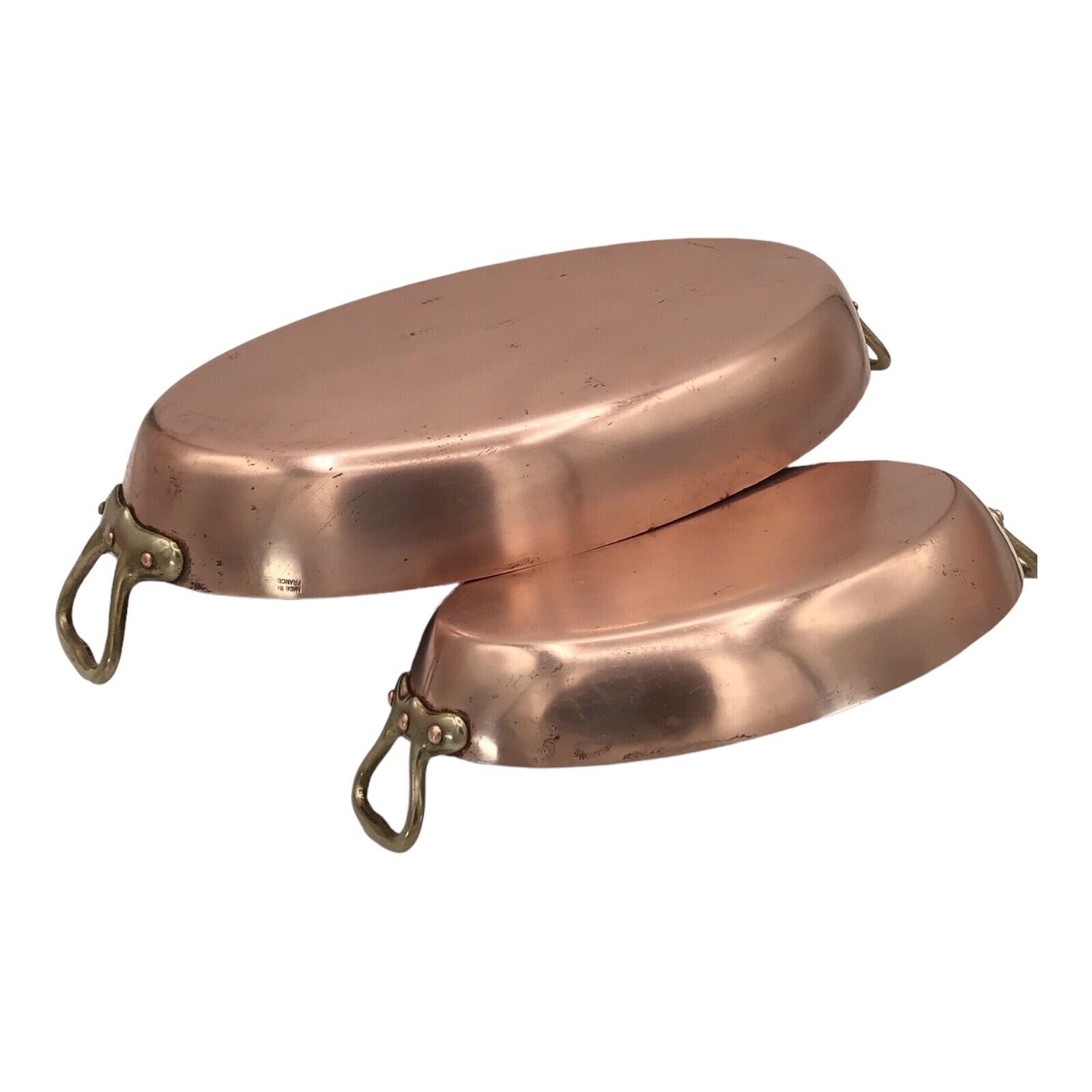 (2) Vintage William Sonoma Copper Au-Gratin 12” & 18” Pans Made in France