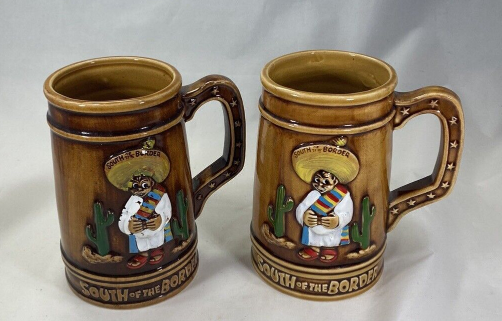 Pair of VINTAGE South Of The Border SC BROWN Mug Stein  Collectible