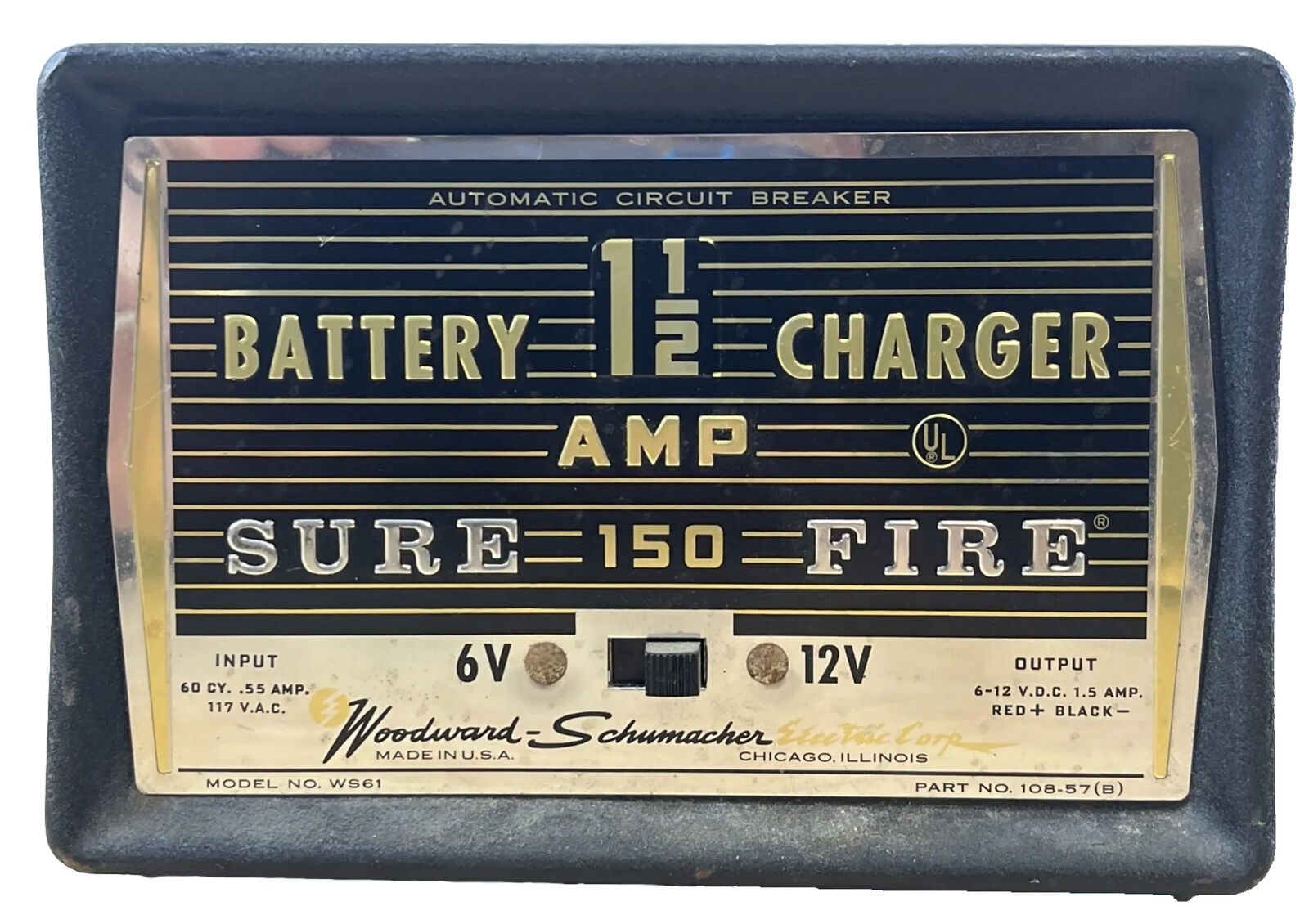 Vintage Woodward Schumacher Sure Fire 150 6V 12V 1.5 amp Model No WS61 Tested