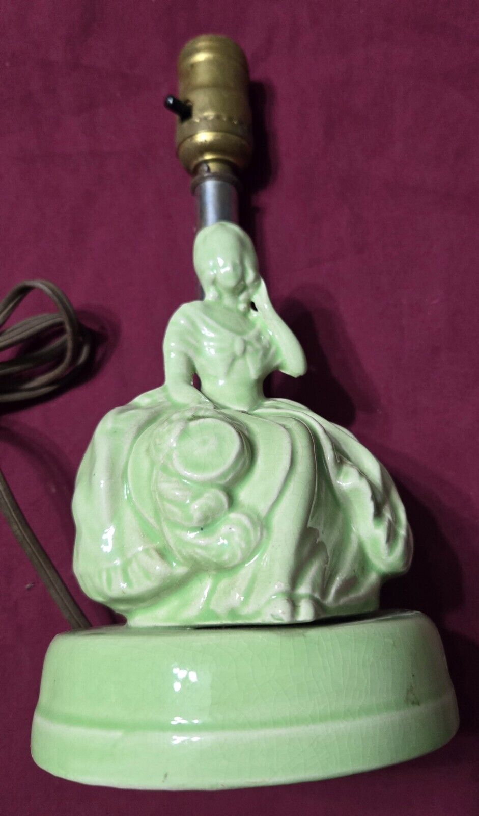 Antique Very Rare Victorian Flatback Green Crinoline Lady Figurine Lamp 1890s