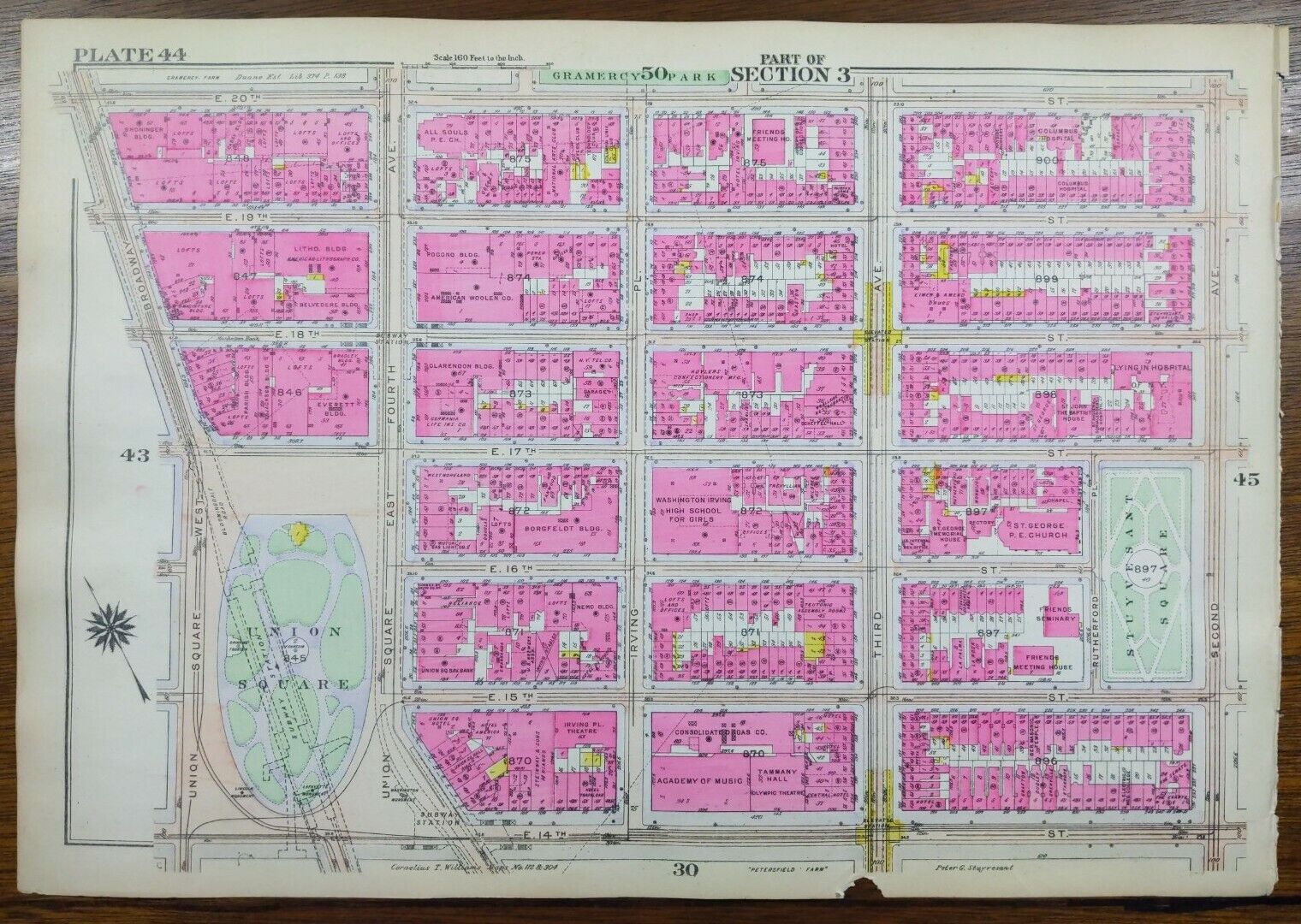 1916 FLAT IRON UNION SQUARE ST FRANCIS XAVIER MANHATTAN NEW YORK CITY Street Map