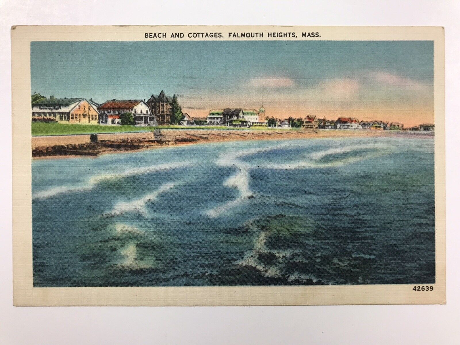 vintage 1956 beach and cottages Falmouth Heights Mass post card