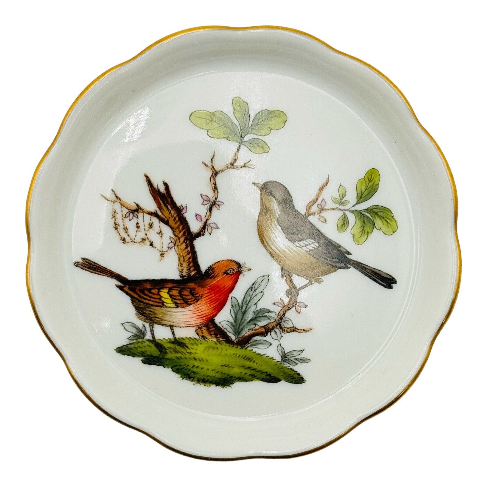 Herend Rothschild Vintage Small Round Trinket Dish Birds