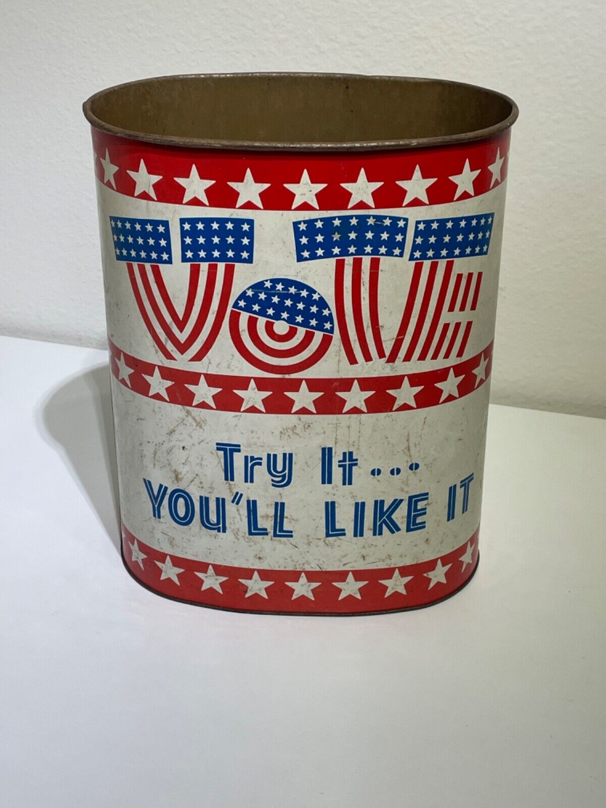 Vintage 1968 US Politics Office Trash Can | Vote - Try it you\'ll like it | RARE