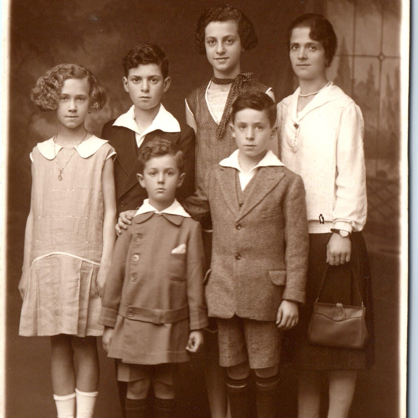 c1930s Lovely Italian Family RPPC Single Mother? Handsome Boys Real Photo A142