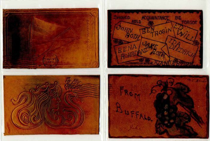 20 Piece Set of Leather and Wood Post Cards - Americana