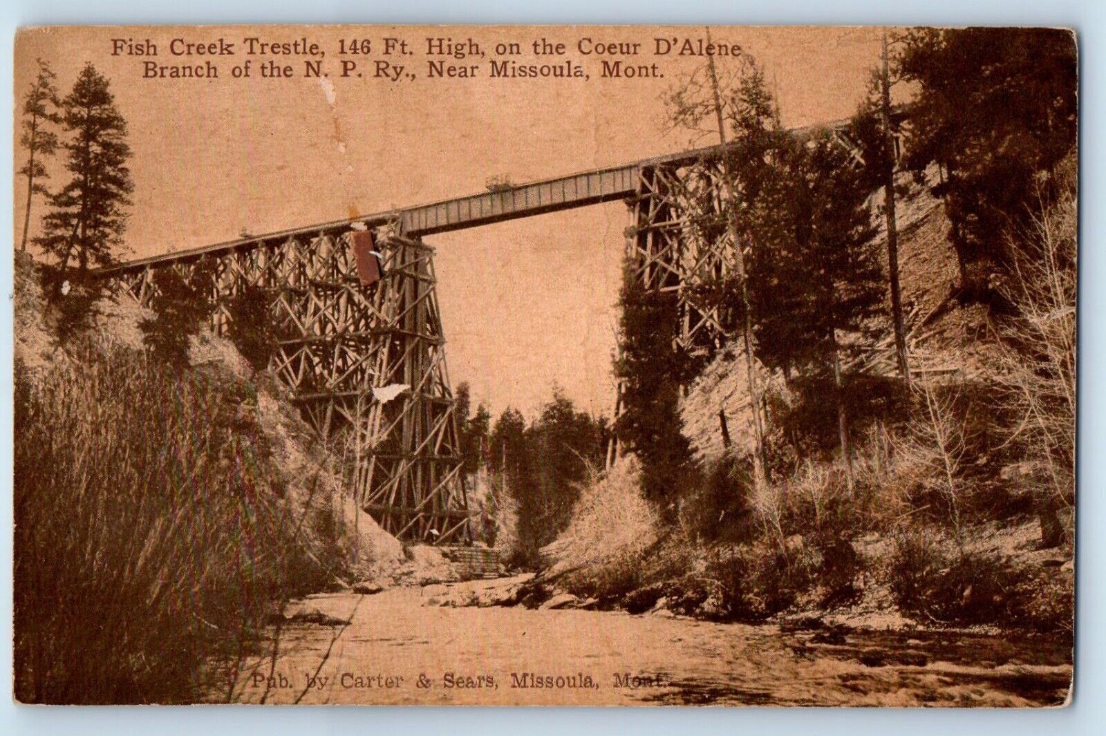 Missoula Montana MT Postcard Fish Creek Trestle High Couer D'Alene c1910 Vintage