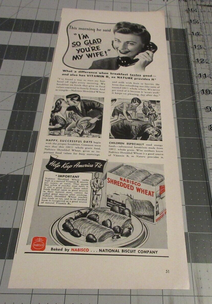 1942 Nabisco Shredded Wheat, I'm Glad You're My Wife,  Vintage Print Ad