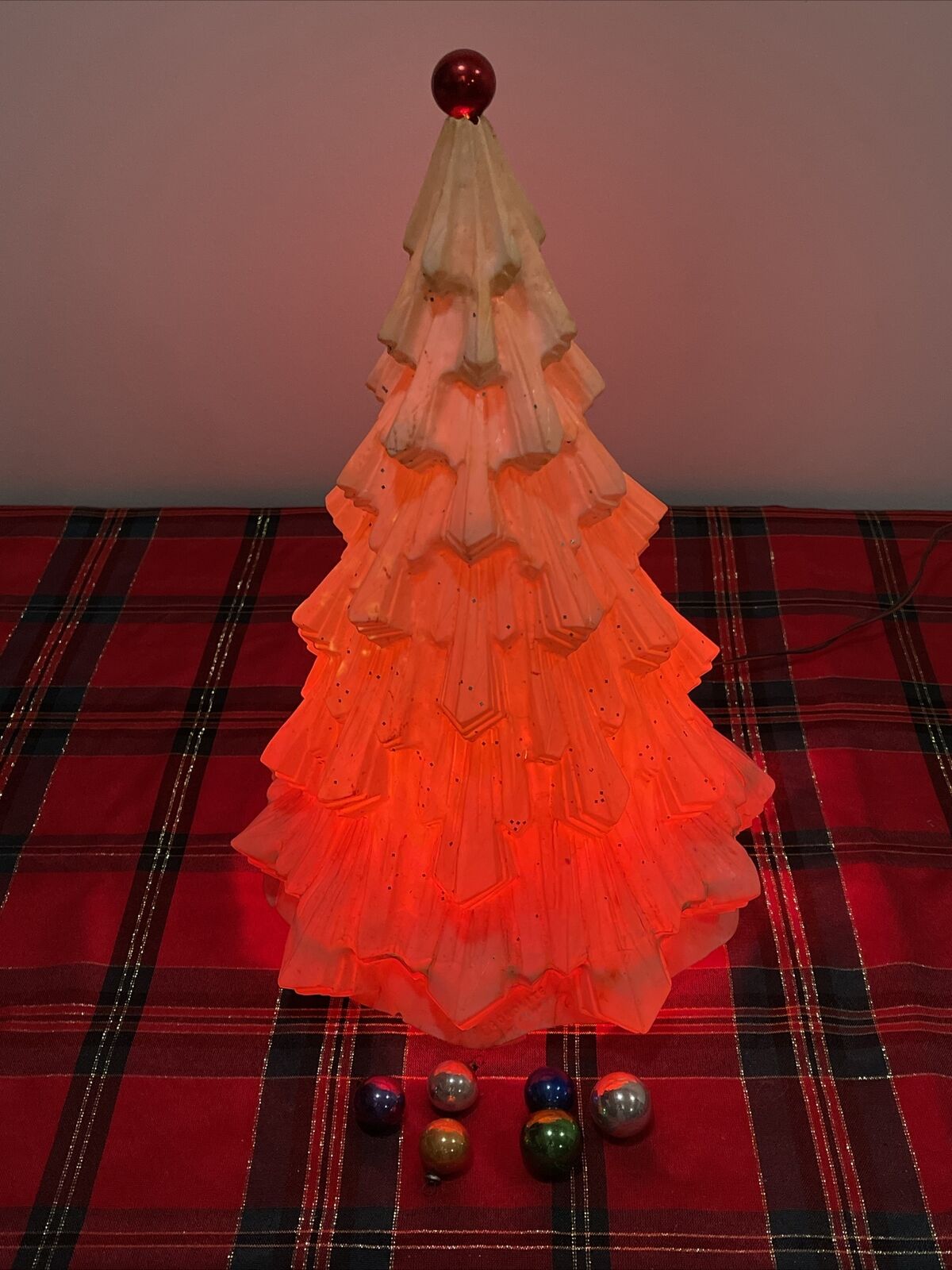 Vintage 1964 Twinkle Twee White Glitter Celluloid Lighted Christmas Tree Works