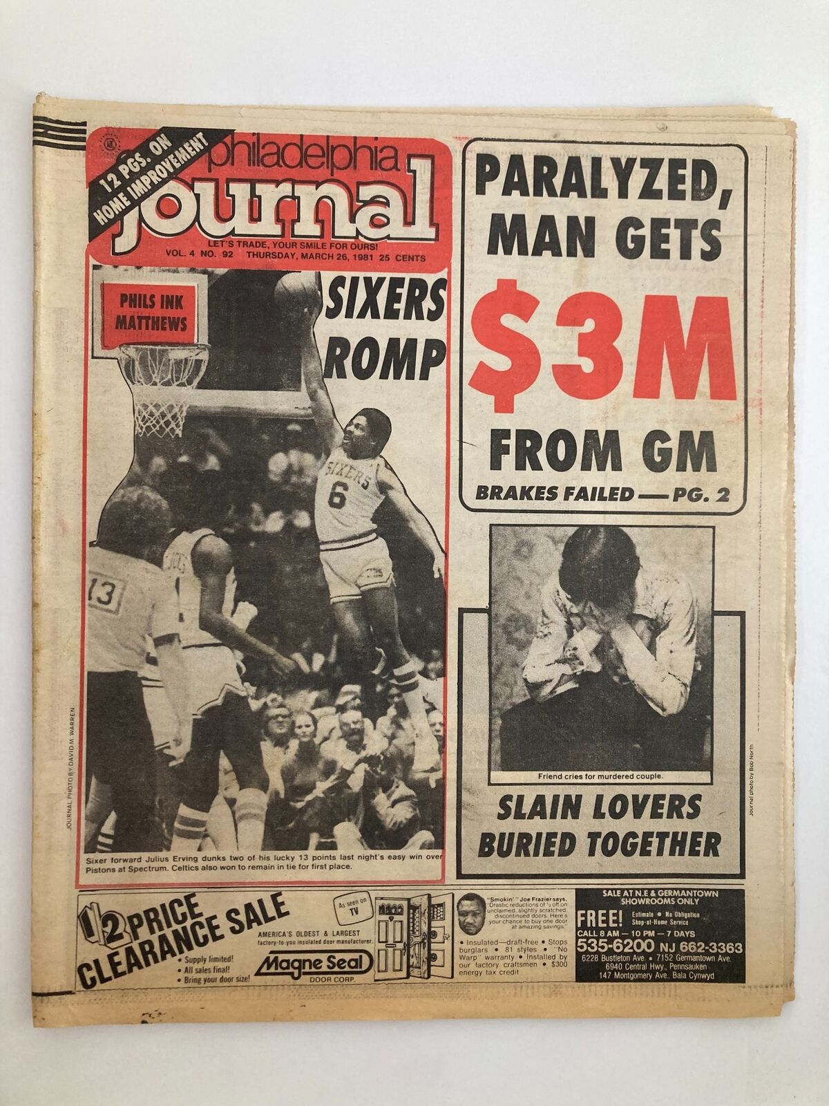 Philadelphia Journal Tabloid March 26 1981 Vol 4 #92 NBA Sixer Julius Erving