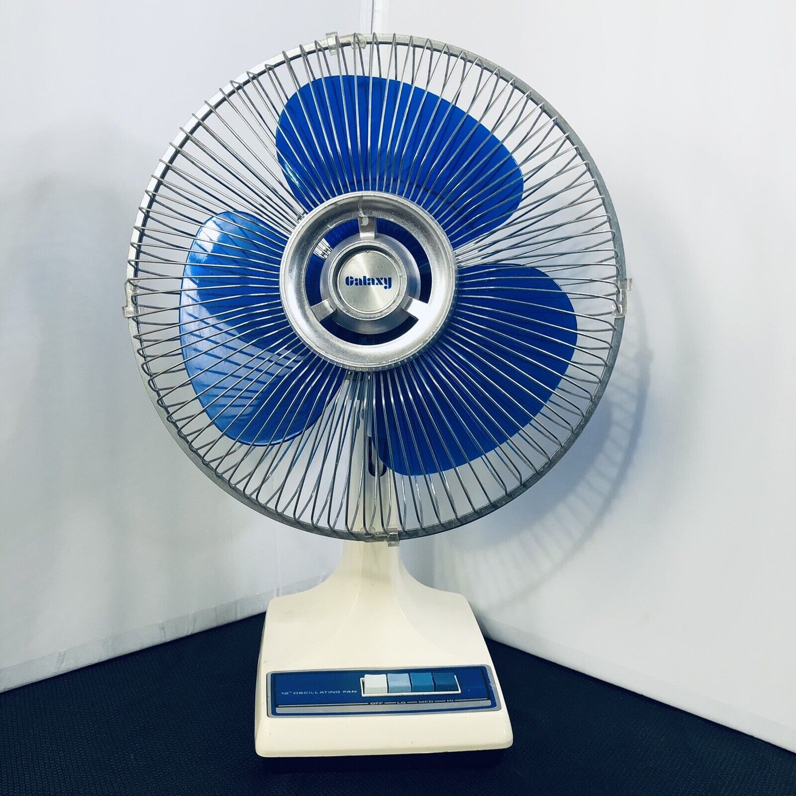 Vintage Galaxy 12” Oscillating 12-1 Blue Blades 3-Speed Fan Works Perfect Clean