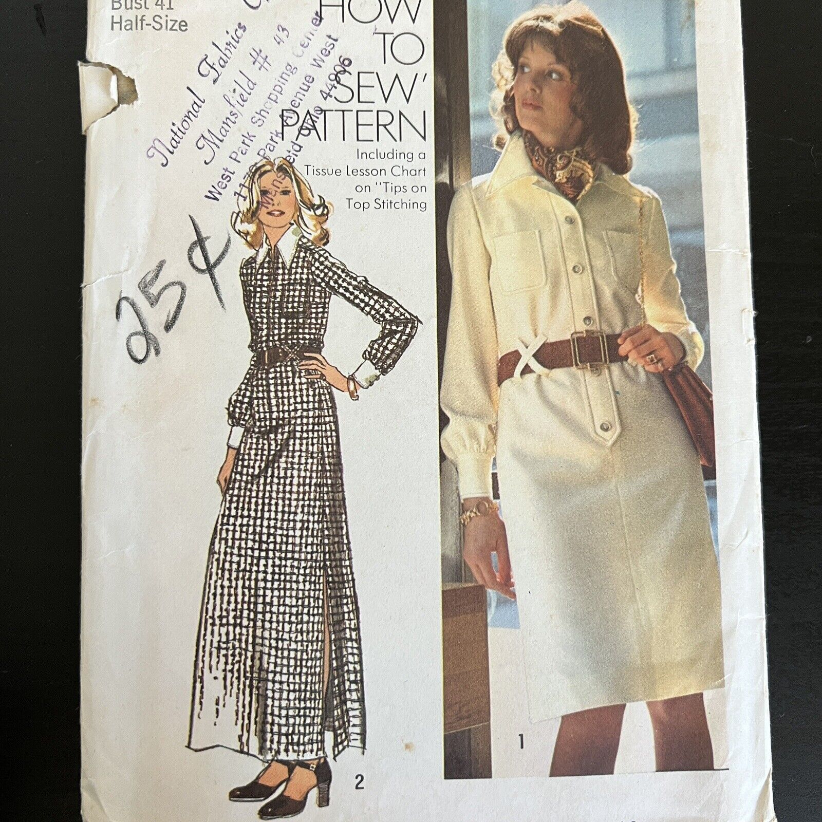 Vintage 1970s Simplicity 5151 Collared Dress in 2 Length Sewing Pattern 18.5 CUT