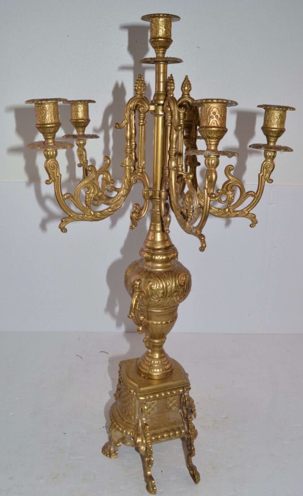 VTG Ornate Brass Brevettato Italy Candelabra Baroque Style 6 Candleholder 24”