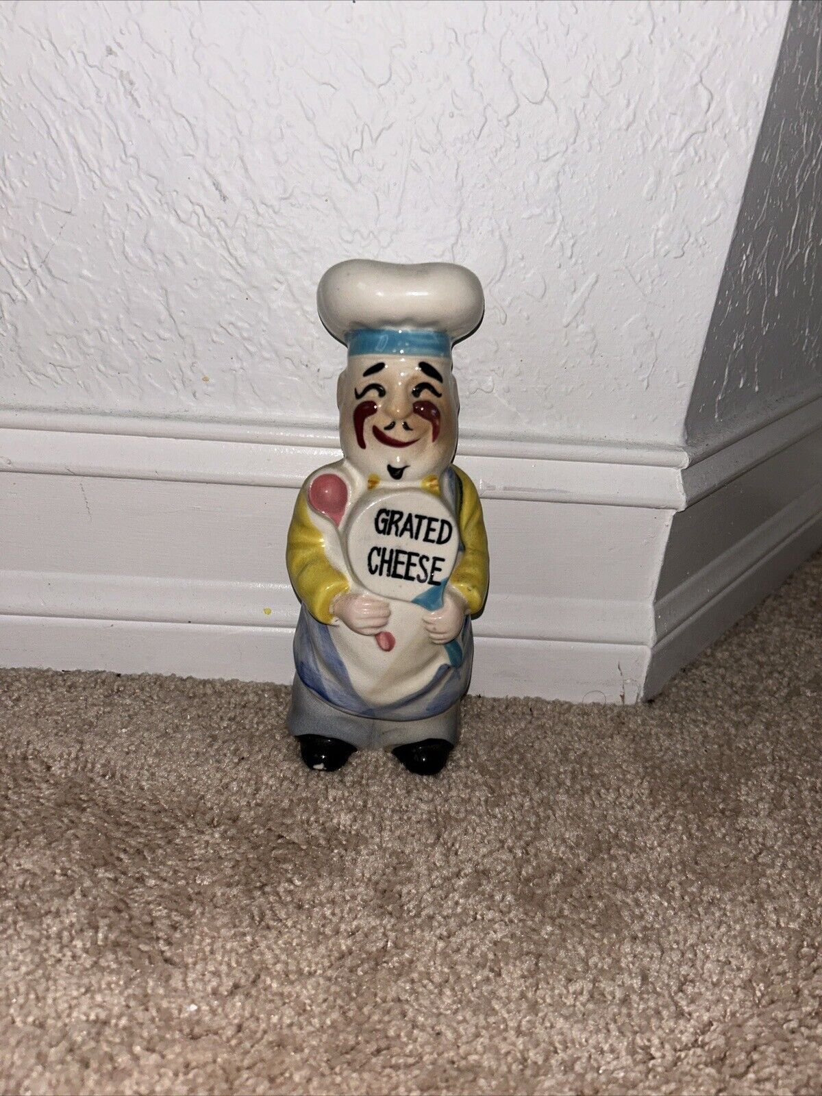 VINTAGE Grated Cheese Ceramic Figural Chef Cook Shaker 7 1/4