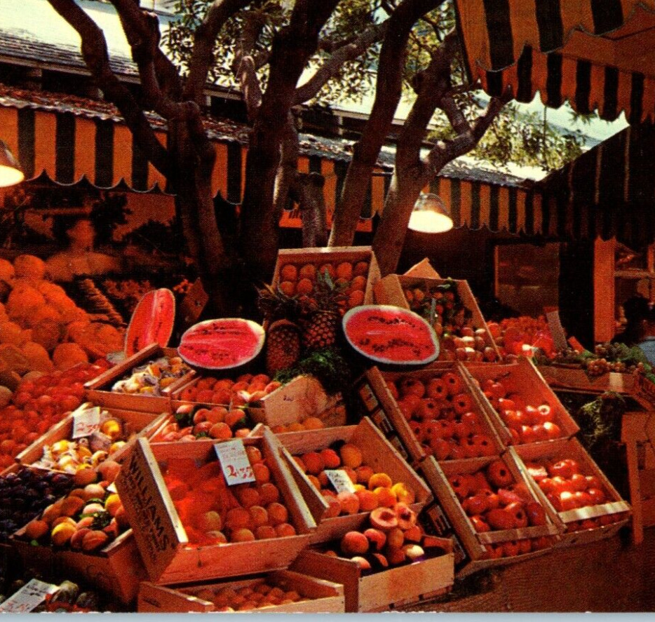 Farmers Market Watermelon Oranges Fruit Exotic Display LA CA Vintage Postcard A5