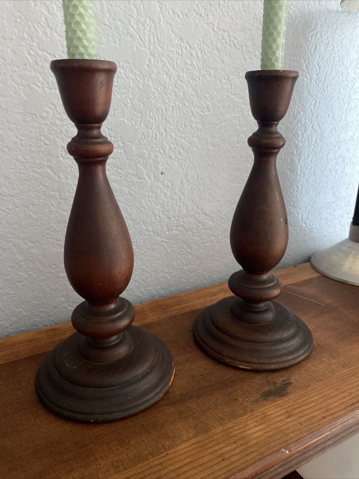Pair of Vintage Wooden Candlesticks