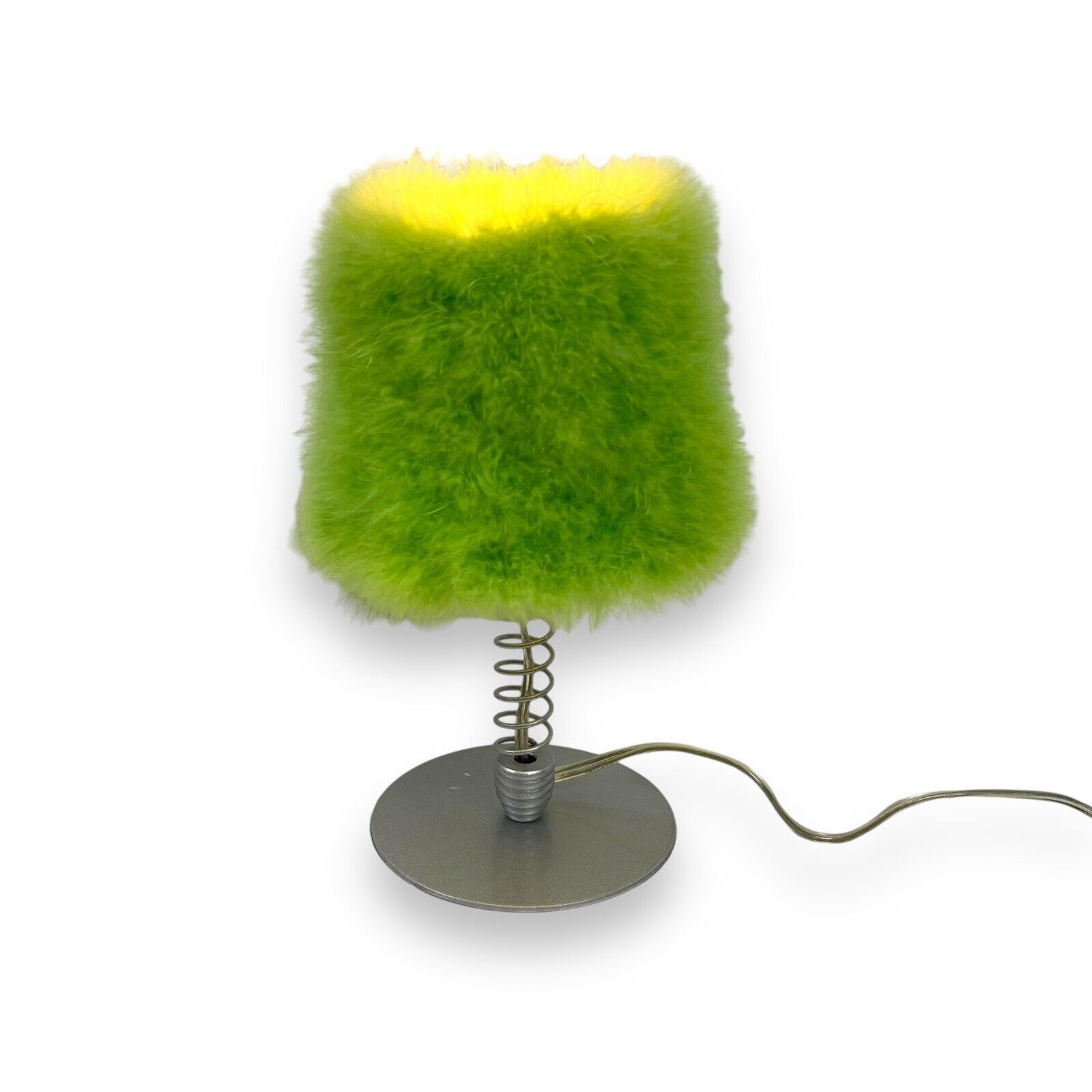 Vtg Y2k Fuzzy Wiggle Lamp Bright Green Shade Funky Retro Mini Silver Base