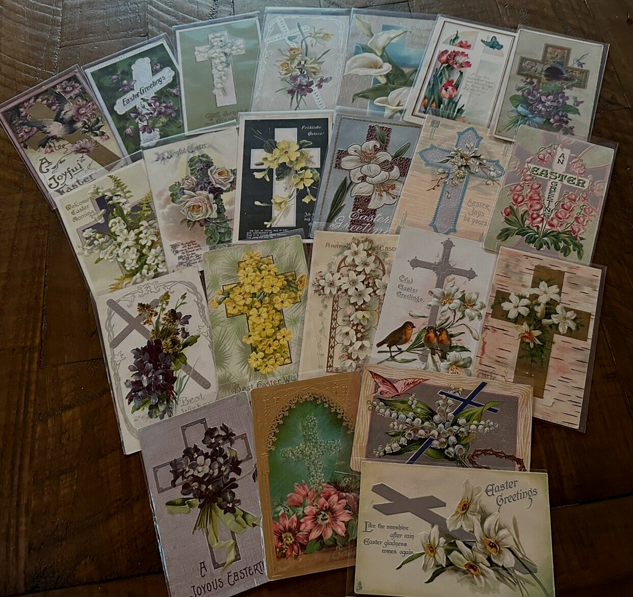 Lot of 22 Vintage Easter Religious~Postcards- Crosses with Flowers~k695