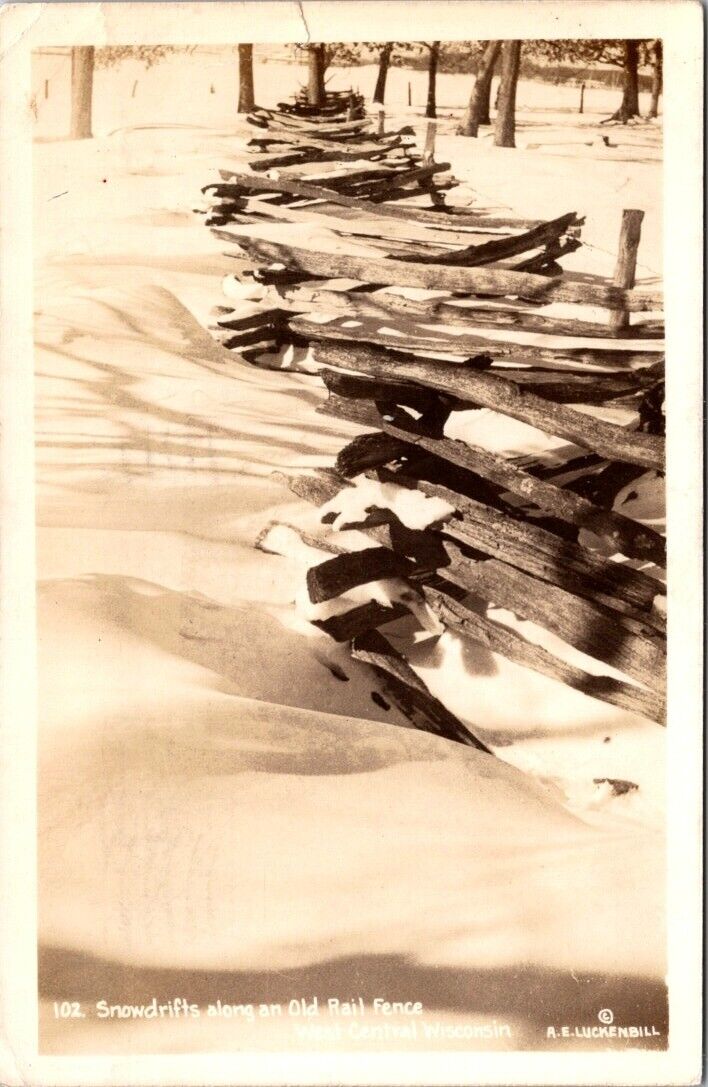 RPPC WWII Camp McCoy WI Army Snow Drifts Fence Soldier Mail photo postcard JP7