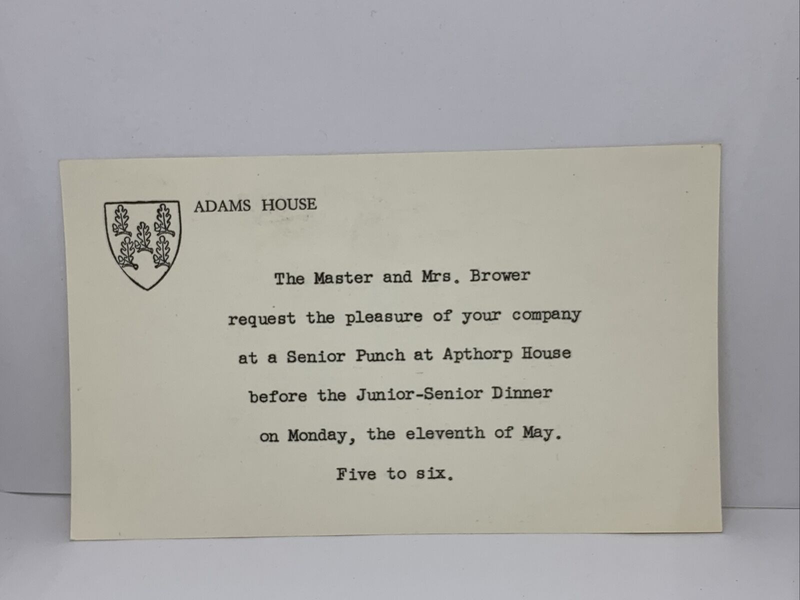 Original 1957 Harvard Adams House Invitation Senior Punch Party Vintage Ticket