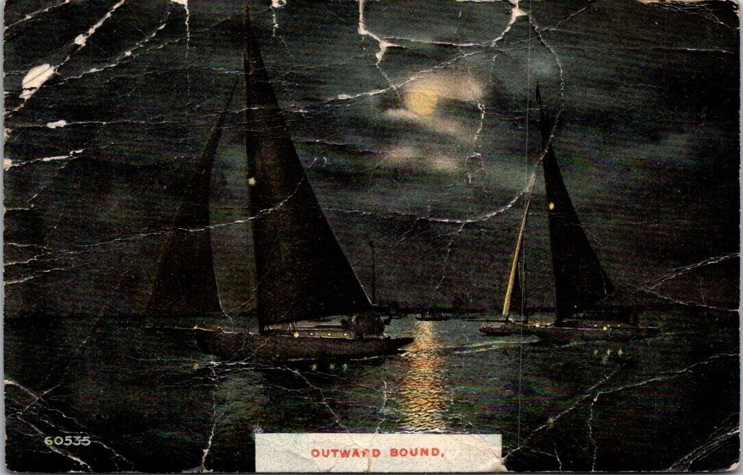 Postcard Outward Bound Atlantic City New Jersey sailboats in the moonlight 2316