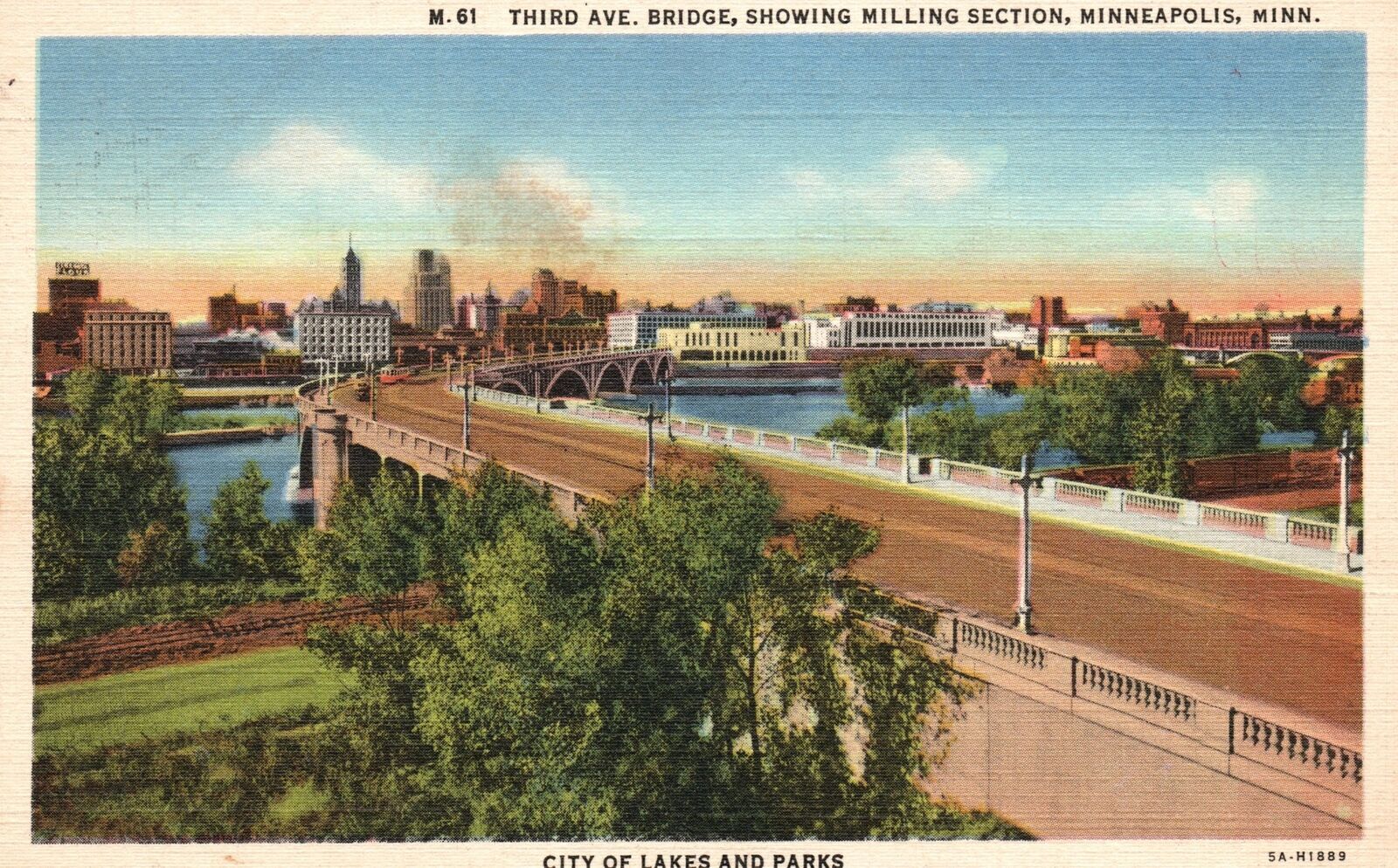 Vintage Postcard 1930\'s 3rd Avenue Bridge Milling Section Minneapolis Minnesota