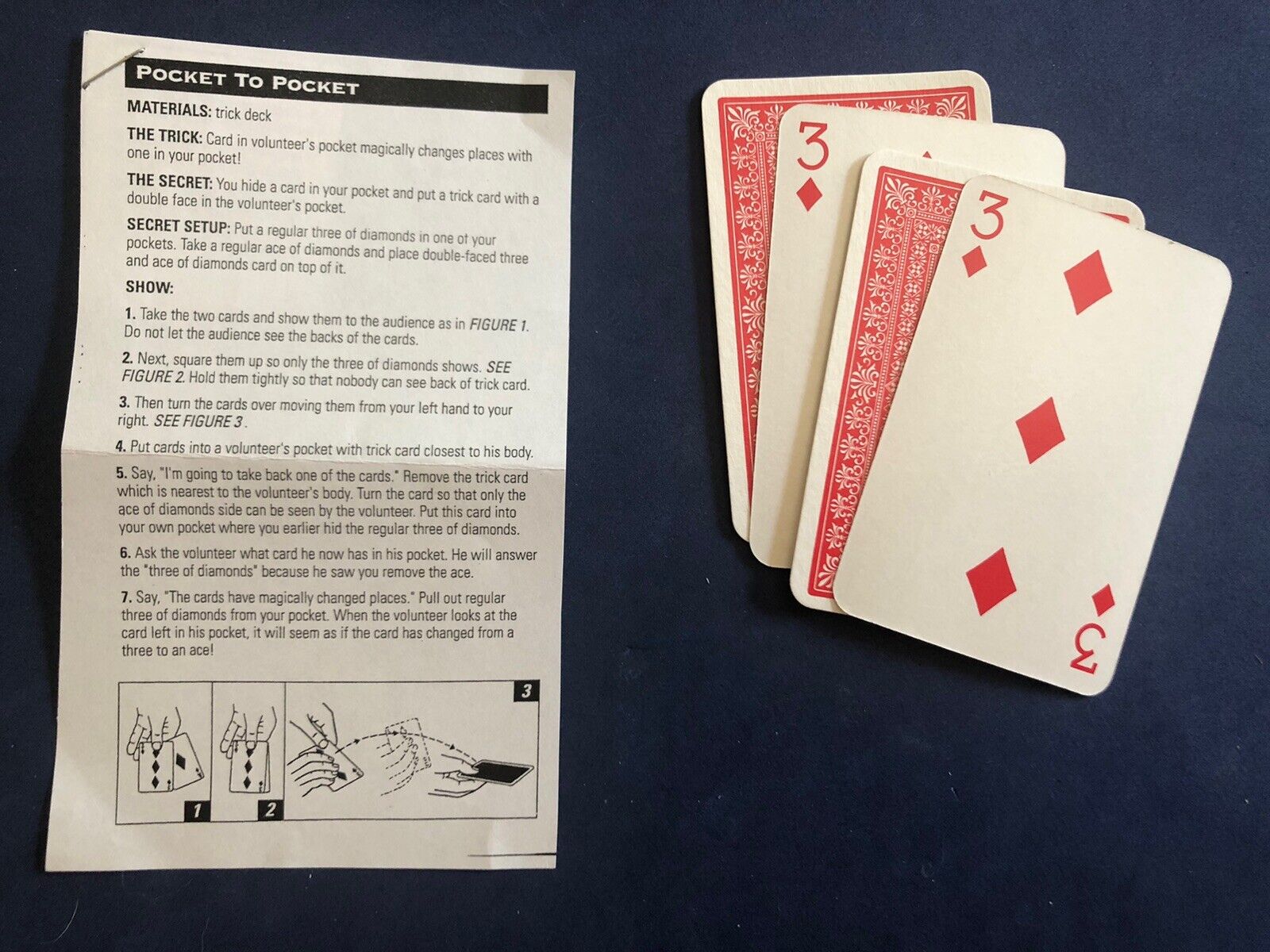 Vintage Magic Trick - Pocket To Pocket - Card Trick W/ Printed Instructions