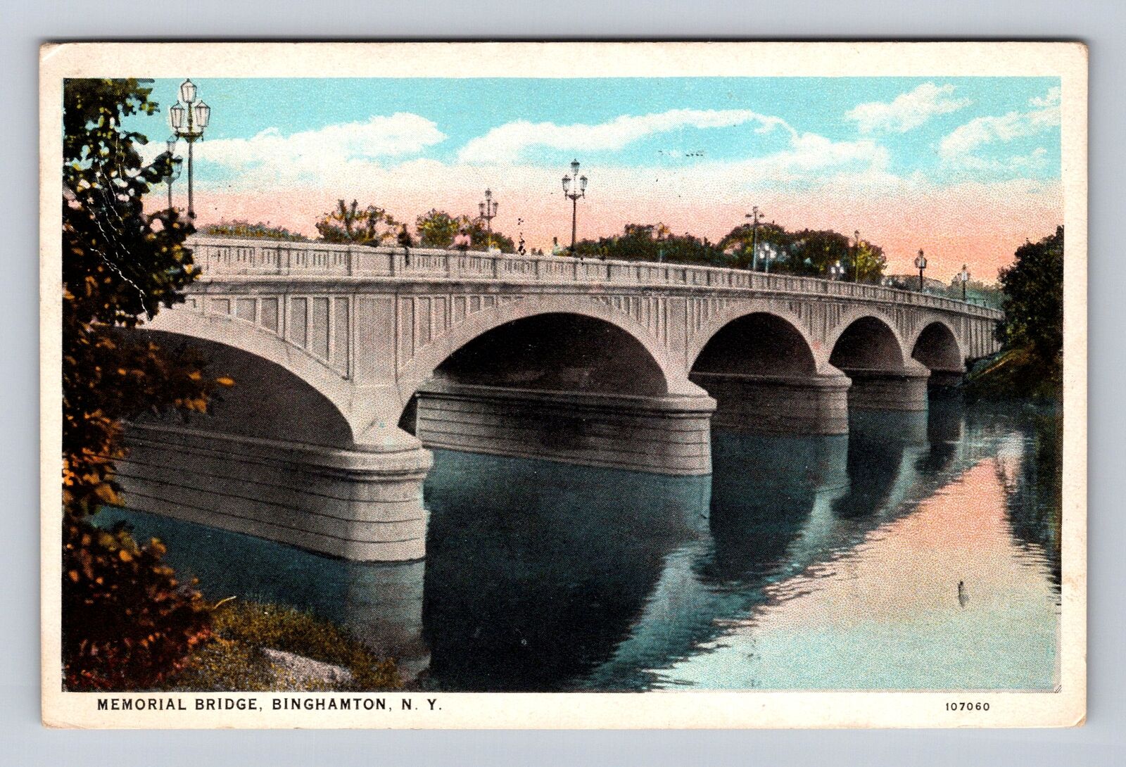 Binghamton NY- New York, Memorial Bridge, Antique, Vintage c1924 Postcard