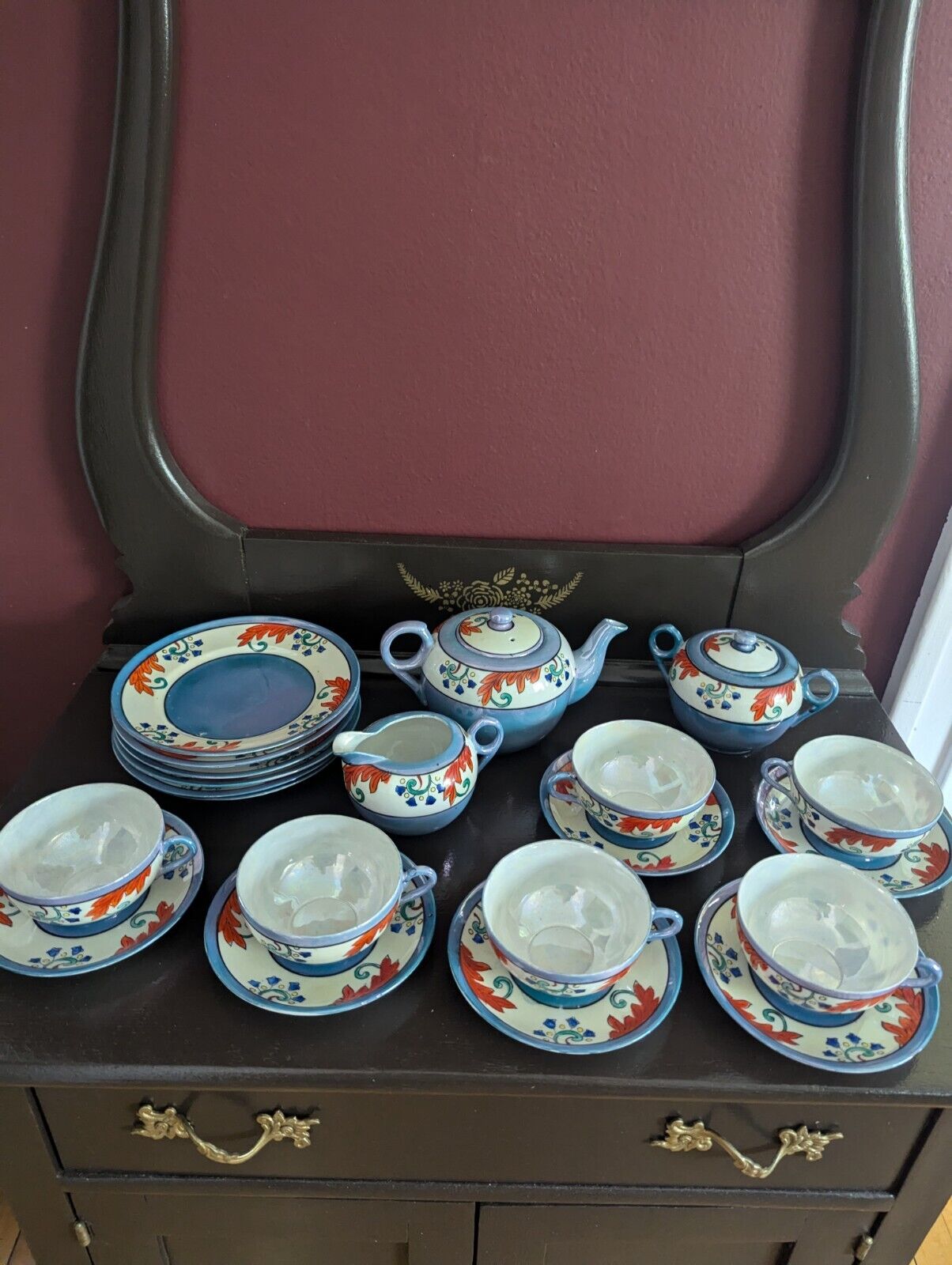Vintage Japan Lusterware Tea Set Hand Painted 18 Pieces