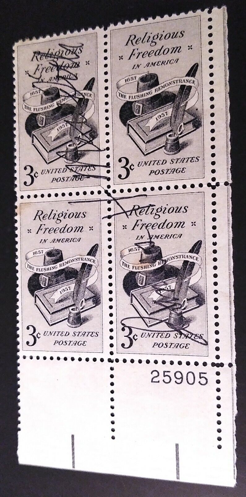 RARE RELIGIOUS FREEDOM IN AMERICA STAMP SIGNED BY JAMES H MEREDITH. LIFETIME COA