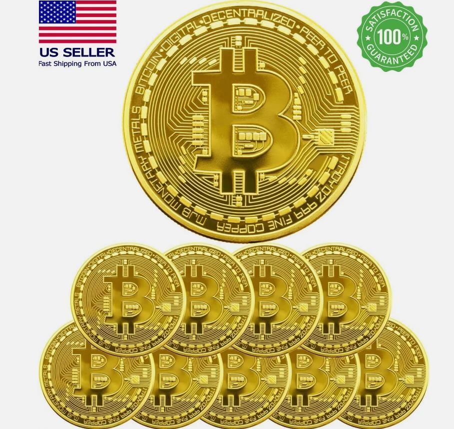 10Pcs Physical Bitcoin Commemorative Coin Gold Plated Collection Collectible