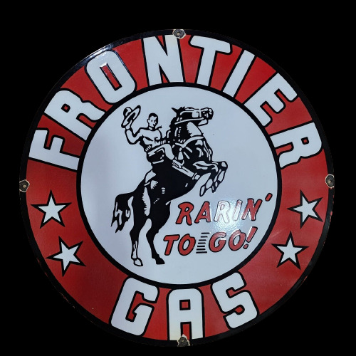 PORCELIAN FRONTIER GAS  ENAMEL SIGN SIZE 45x45 INCHES DOUBLE SIDED