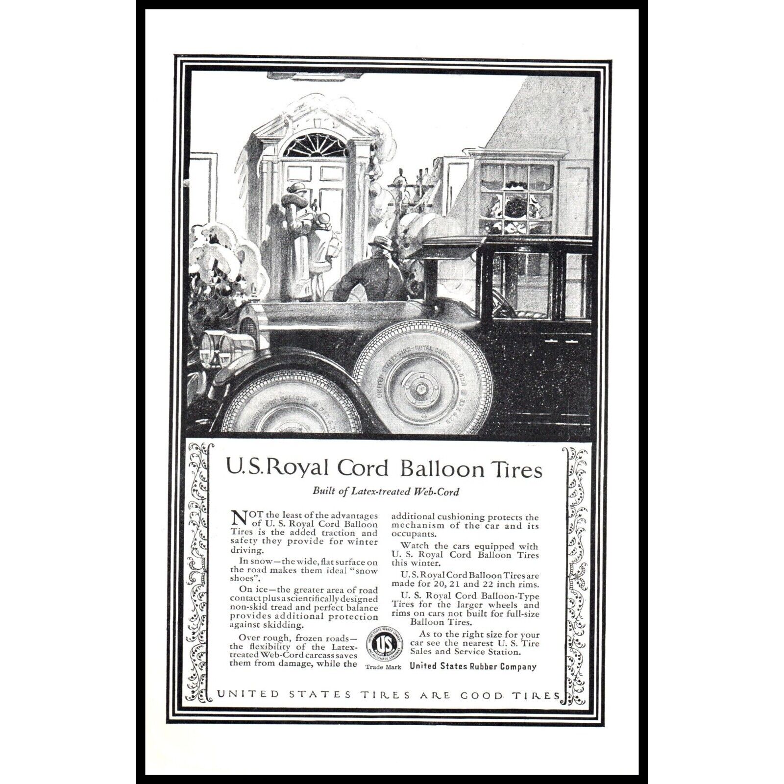1924 US Rubber Company Royal Cord Balloon Tires Vintage Print Ad Townhouse Photo